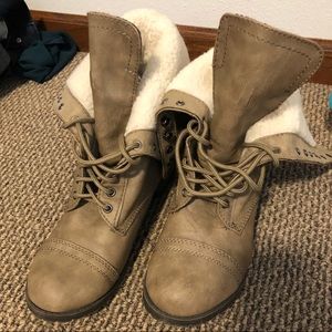 Tan, fleece-lined combat boots